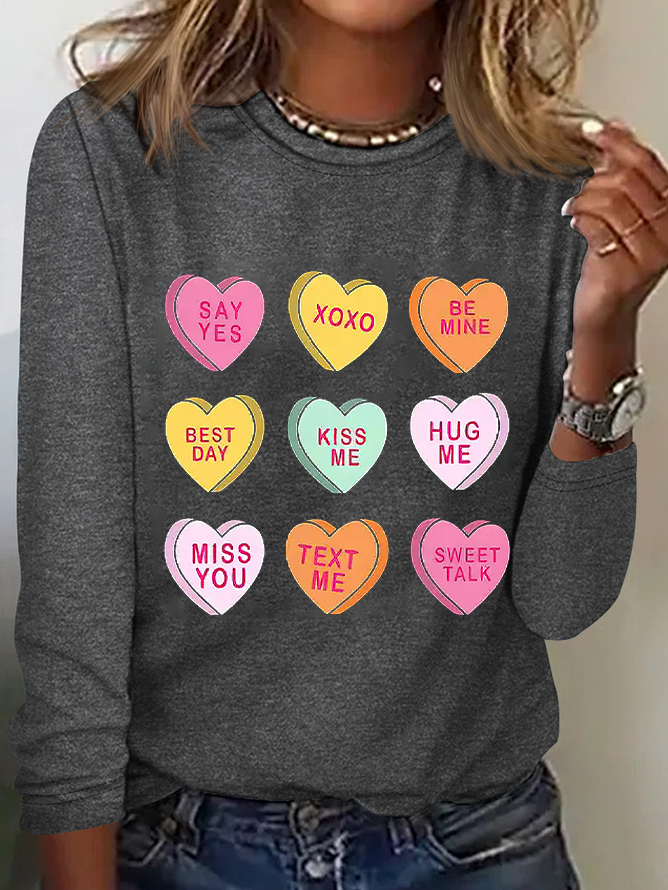 Women's Love Valentine's Day Round Neck Casual Long Sleeve T-Shirt