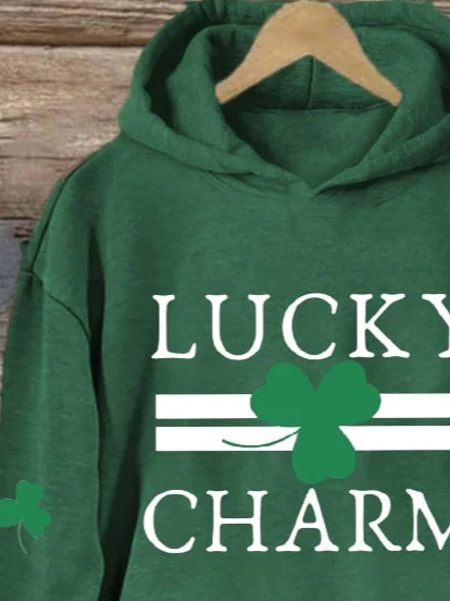 Lucky Charm St. Patrick's Day Casual Crew Neck Loose Hooded Sweatshirt