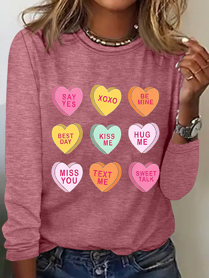 Women's Love Valentine's Day Round Neck Casual Long Sleeve T-Shirt