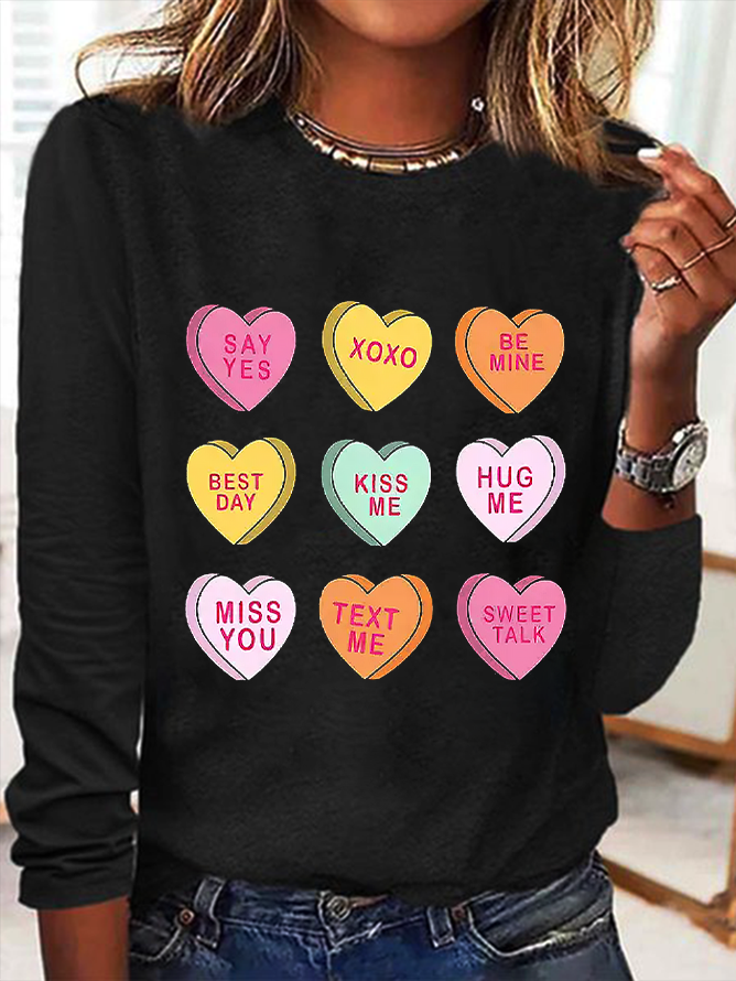 Women's Love Valentine's Day Round Neck Casual Long Sleeve T-Shirt