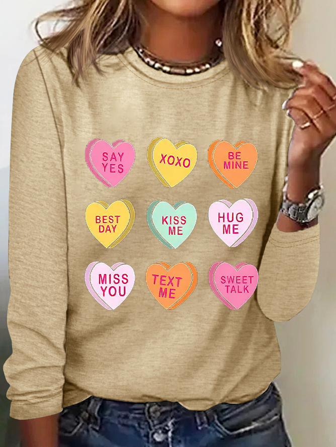 Women's Love Valentine's Day Round Neck Casual Long Sleeve T-Shirt