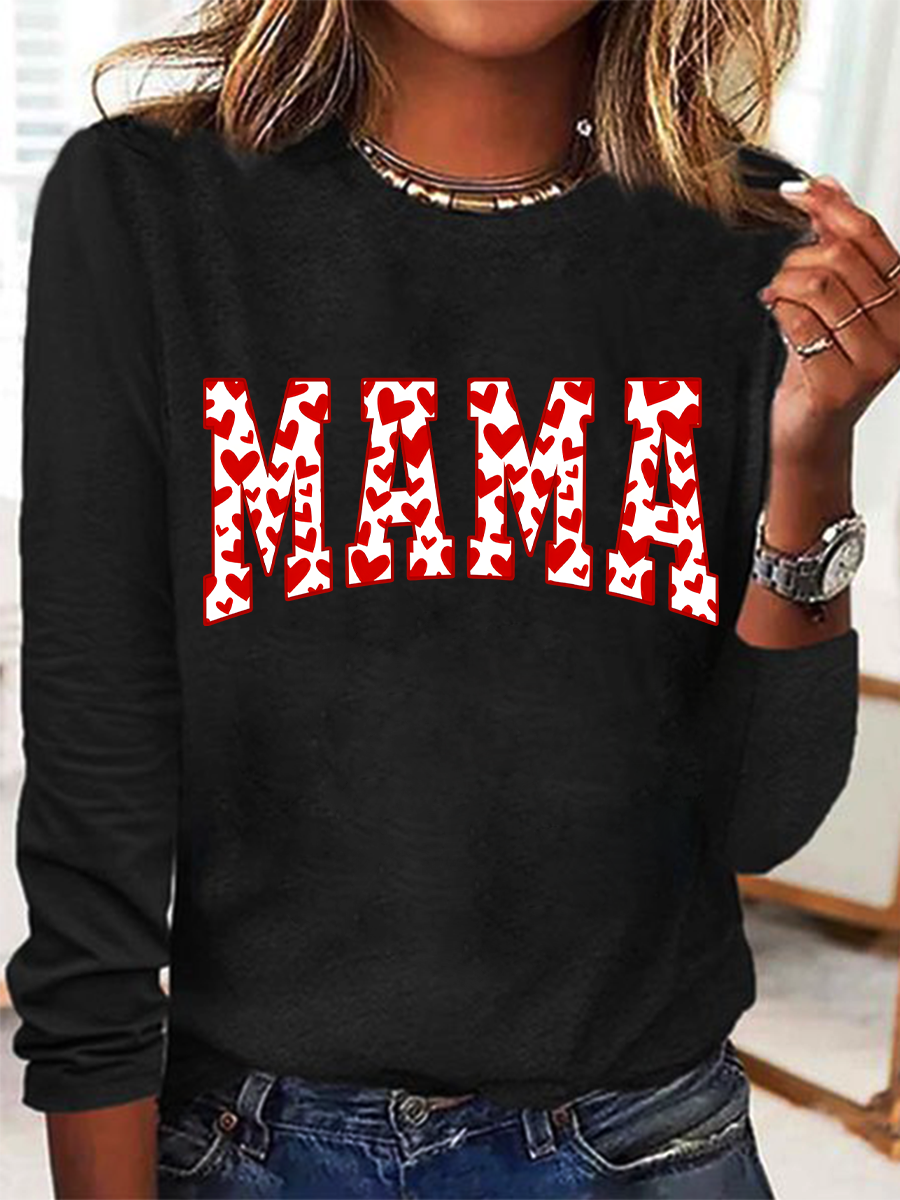 Mama Valentines Heart Valentines Day Casual Long Sleeve Shirt