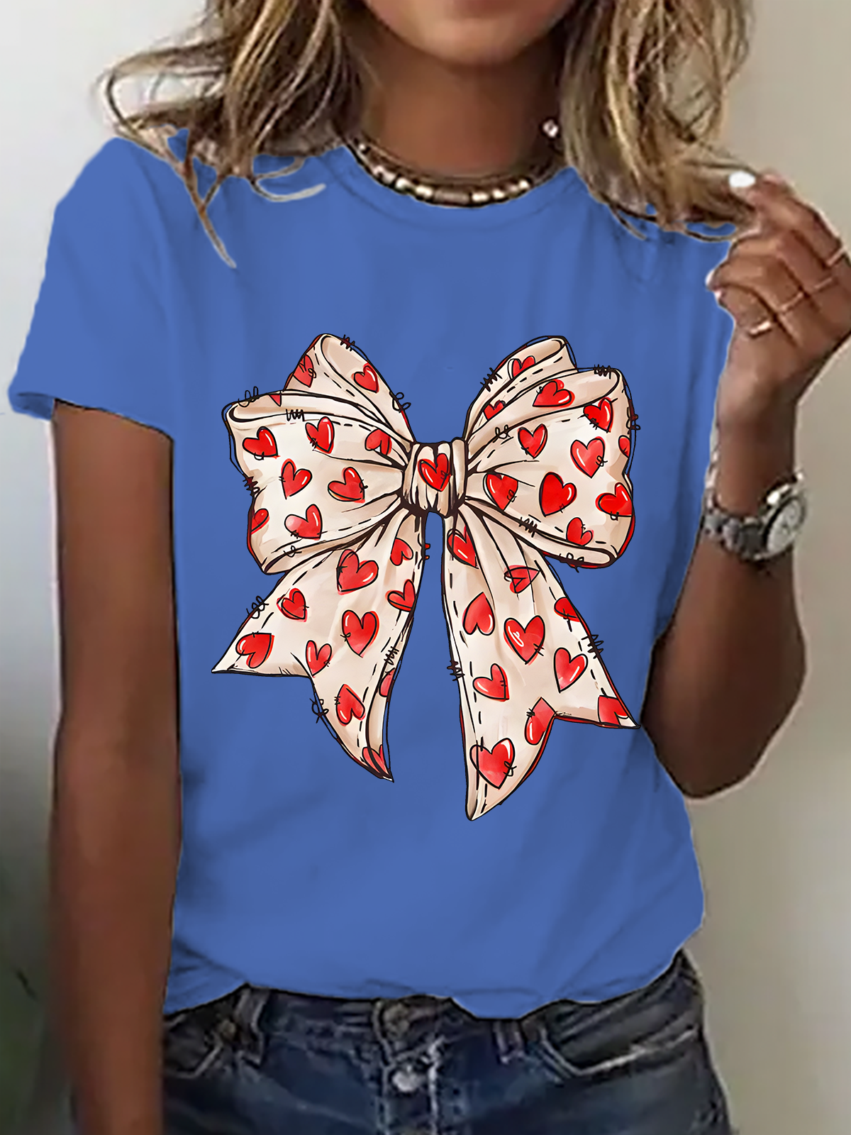 Valentine's Day Coquette Bow Hearts Cotton T-Shirt