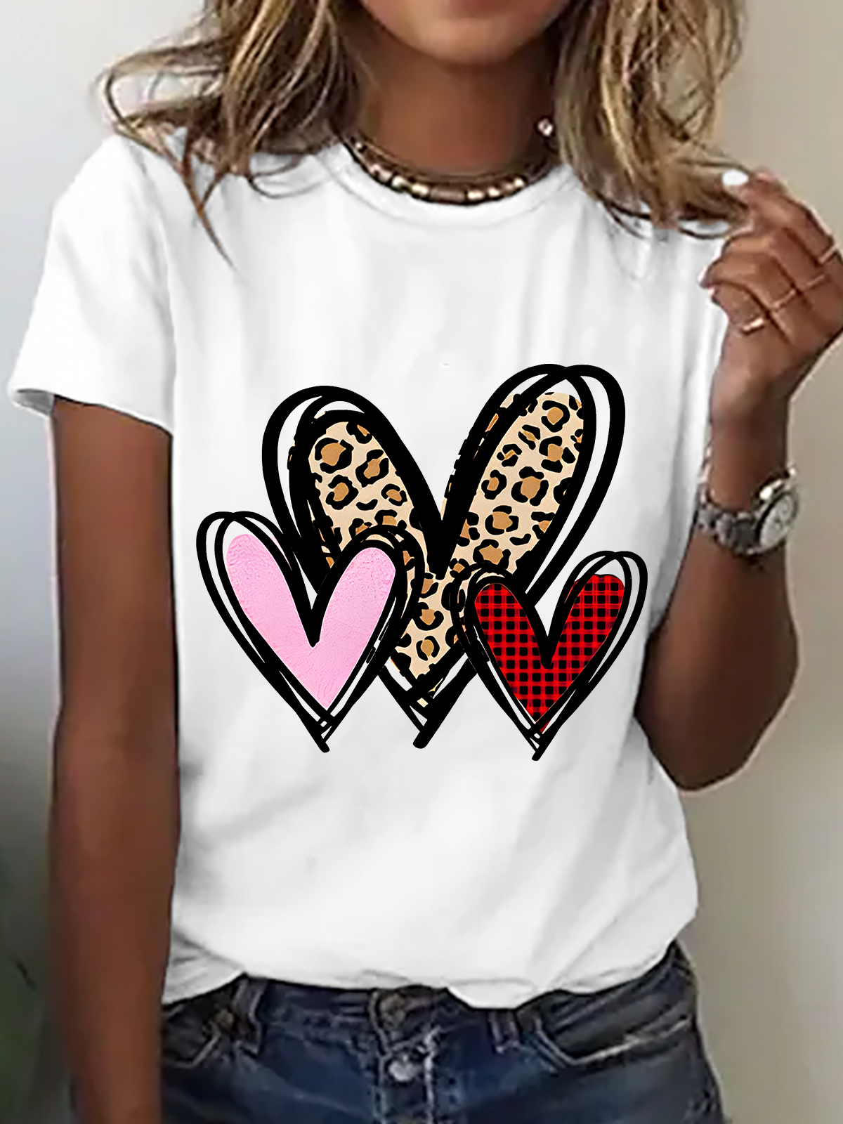 3 Doodle Heart Valentines Cotton T-Shirt