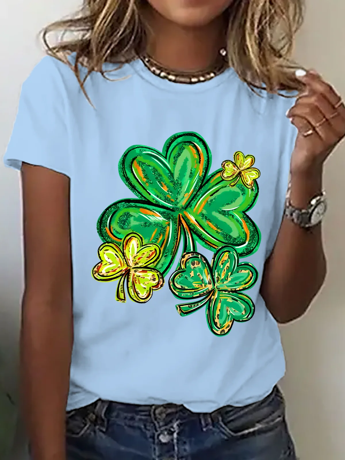 St Patrick's Day Clover Print Cotton T-Shirt