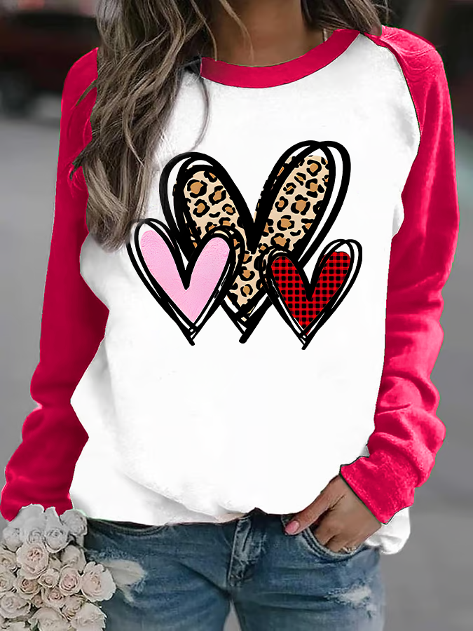 Women Casual Crew Neck Loose Valentine's Day Sweatshirt