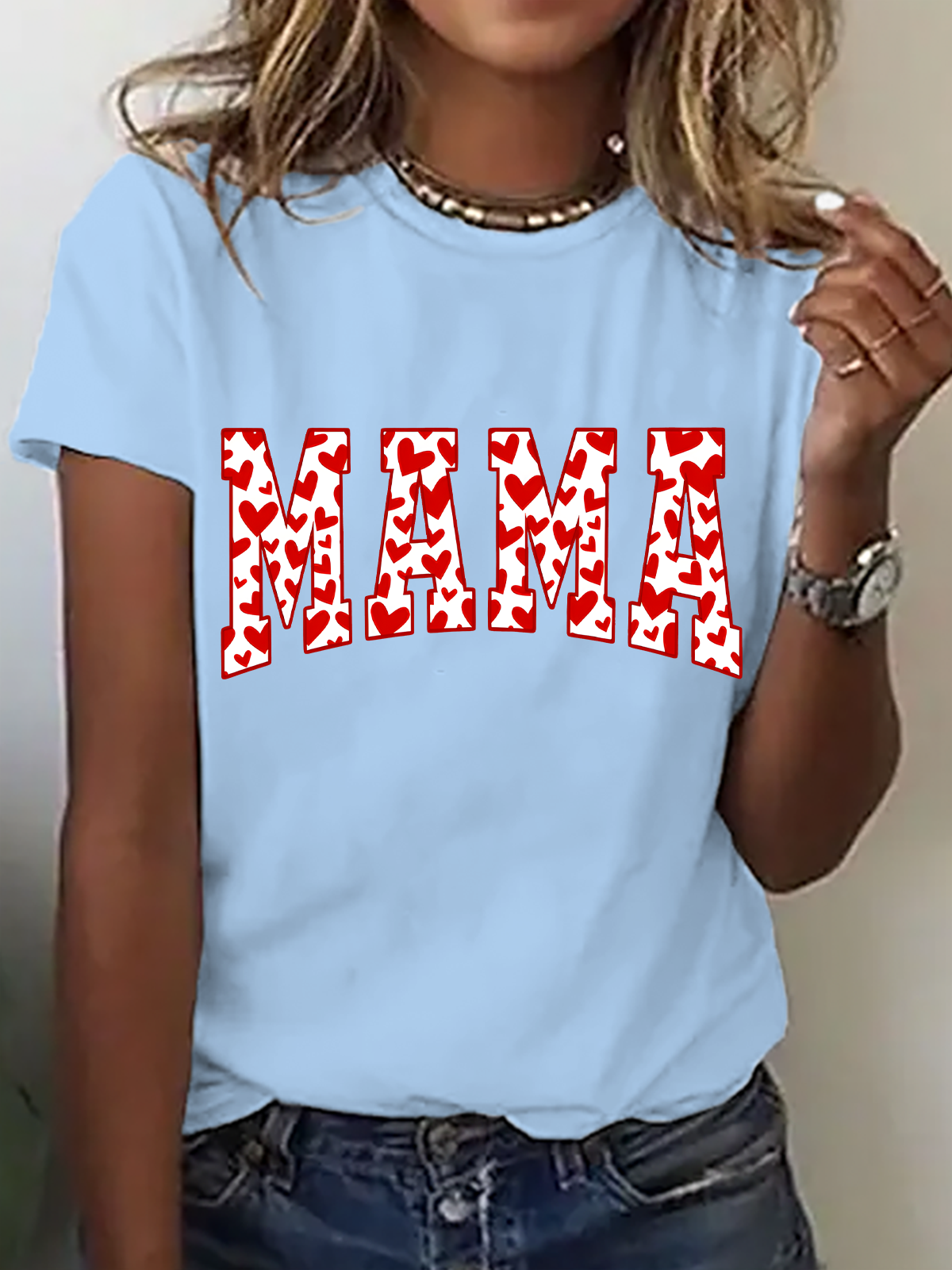 Mama Valentines Heart Valentines Day Cotton T-Shirt