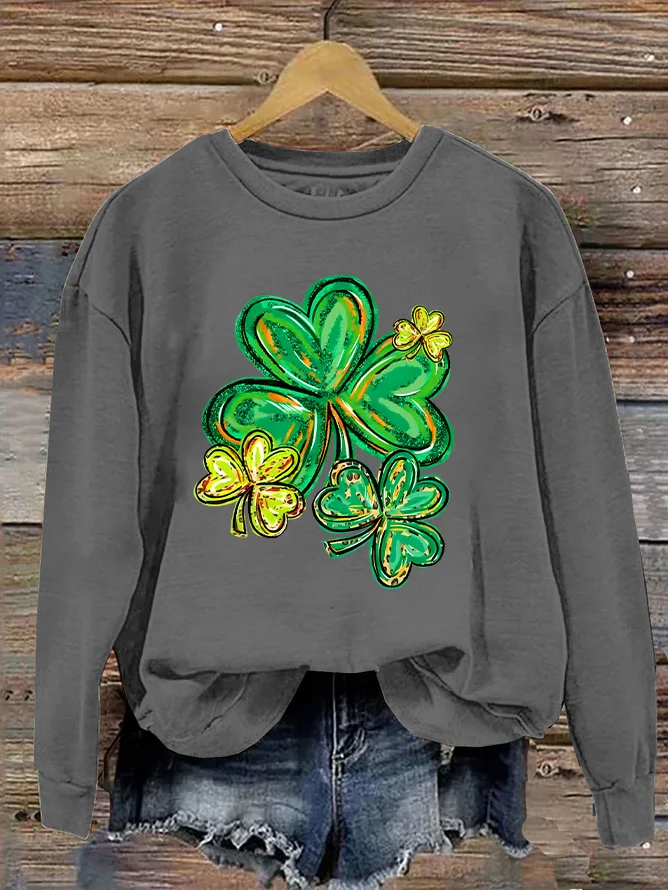 St Patrick's Day Clover Print Casual Sweatshirt