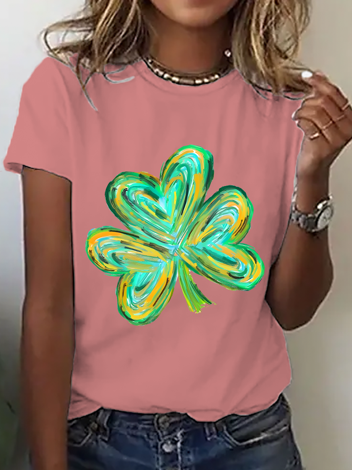 Colorful Clover St Patrick's Day Cotton T-Shirt