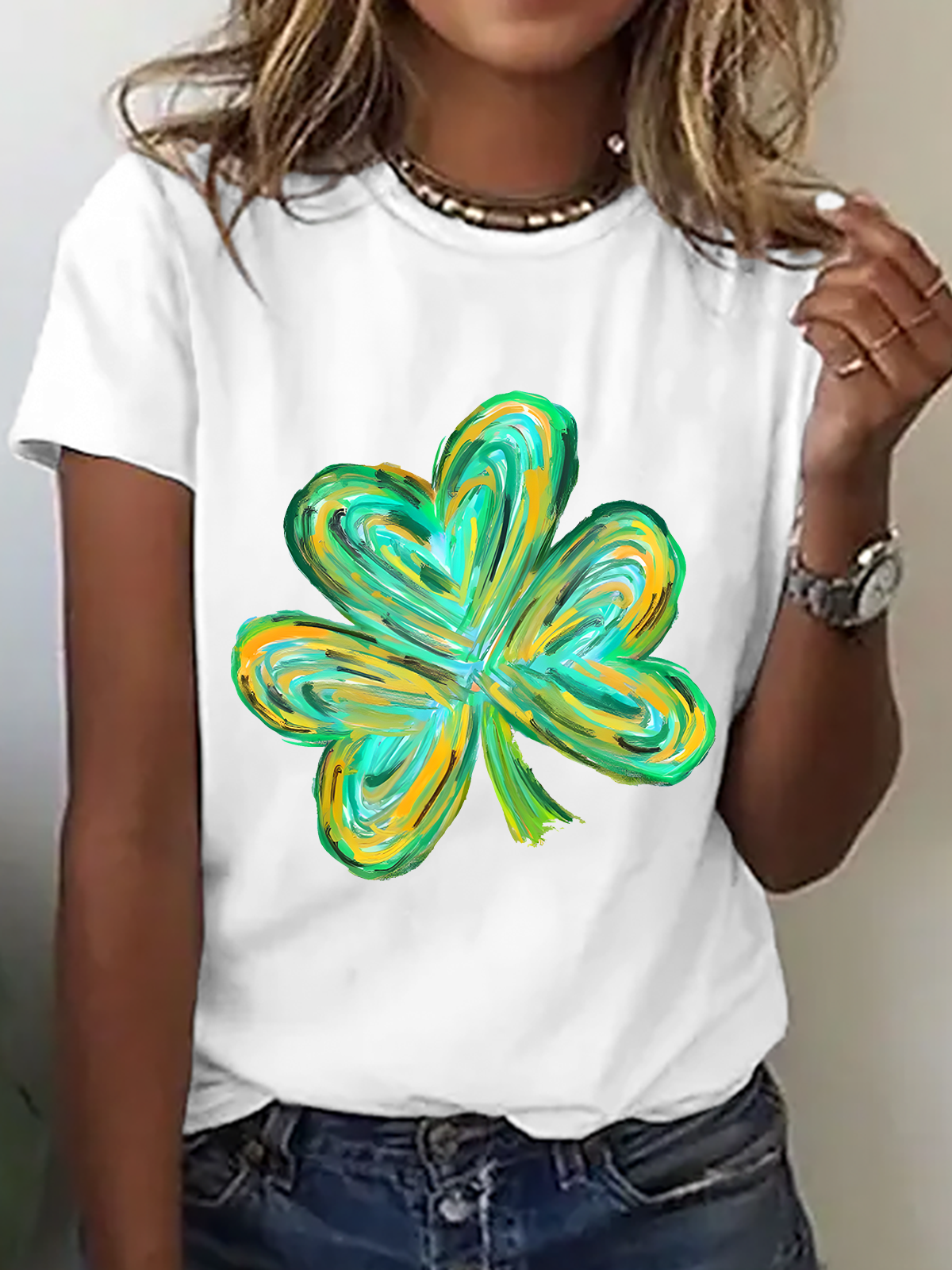 Colorful Clover St Patrick's Day Cotton T-Shirt