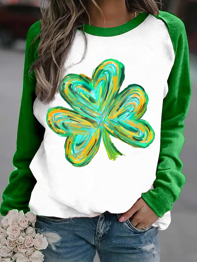 Women'S St. Patrick's Day Shamrock Crew Neck Casual Sweatshirt