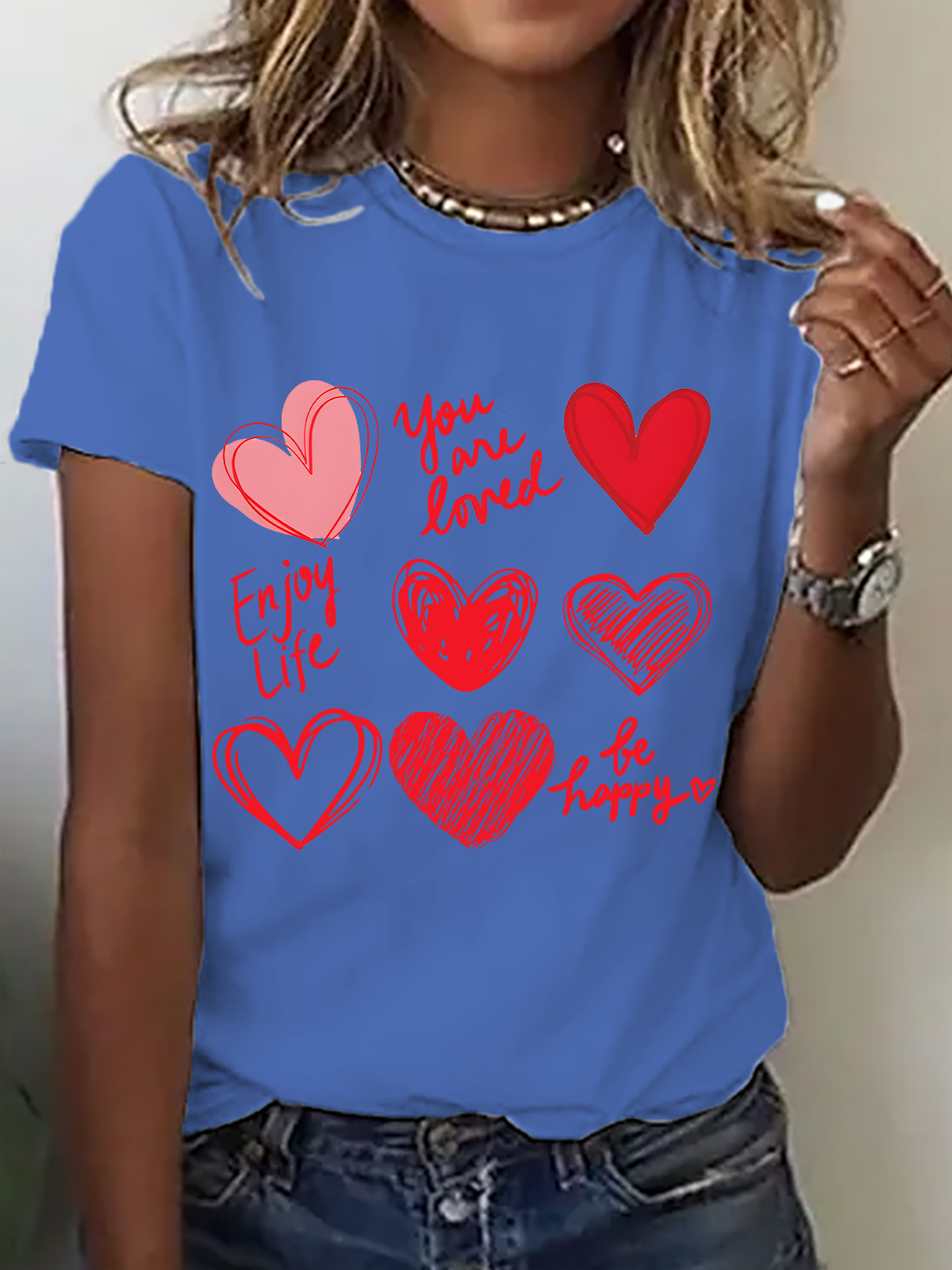 Womens Valentines Hearts Cotton T-Shirt