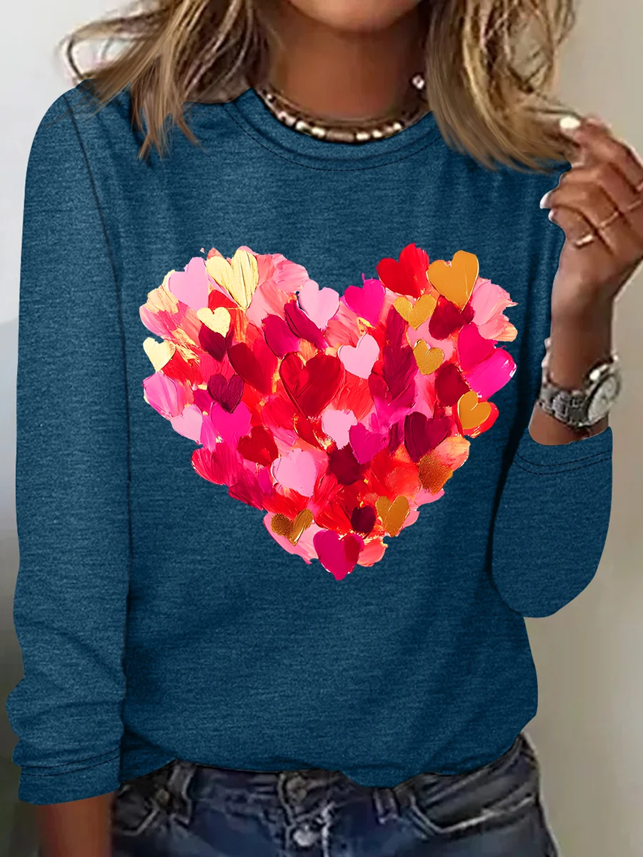 Valentine Day Heart Casual Long Sleeve Shirt