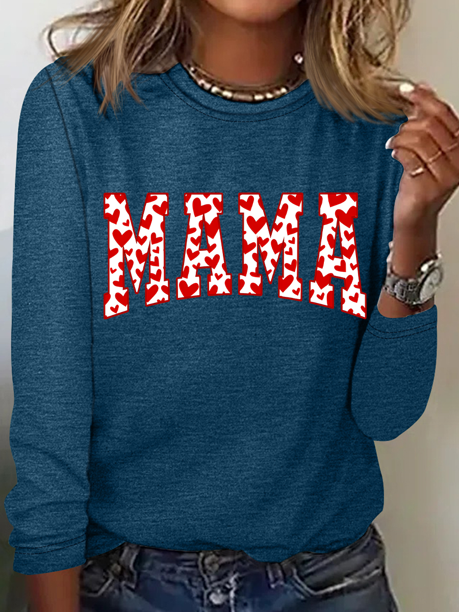 Mama Valentines Heart Valentines Day Casual Long Sleeve Shirt