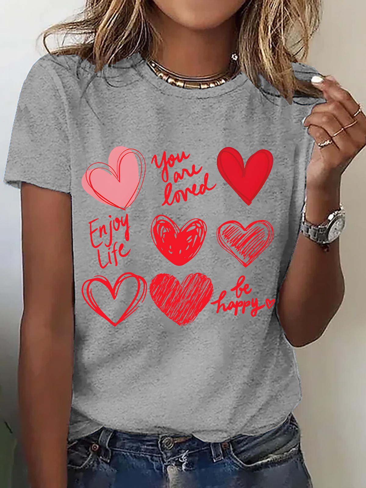 Womens Valentines Hearts Cotton T-Shirt