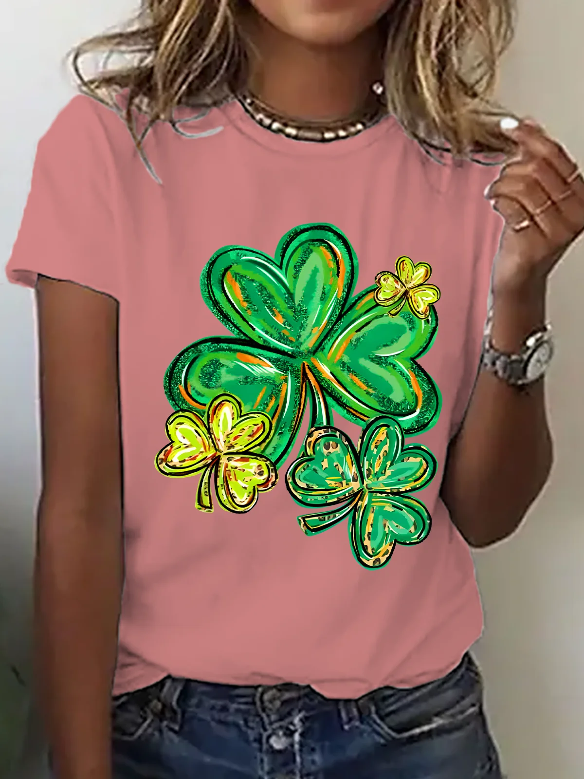 St Patrick's Day Clover Print Cotton T-Shirt