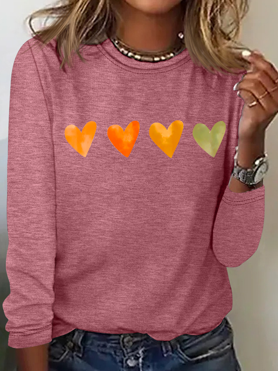 Cute Watercolor Heart, Valentine's Day Casual Long Sleeve Shirt