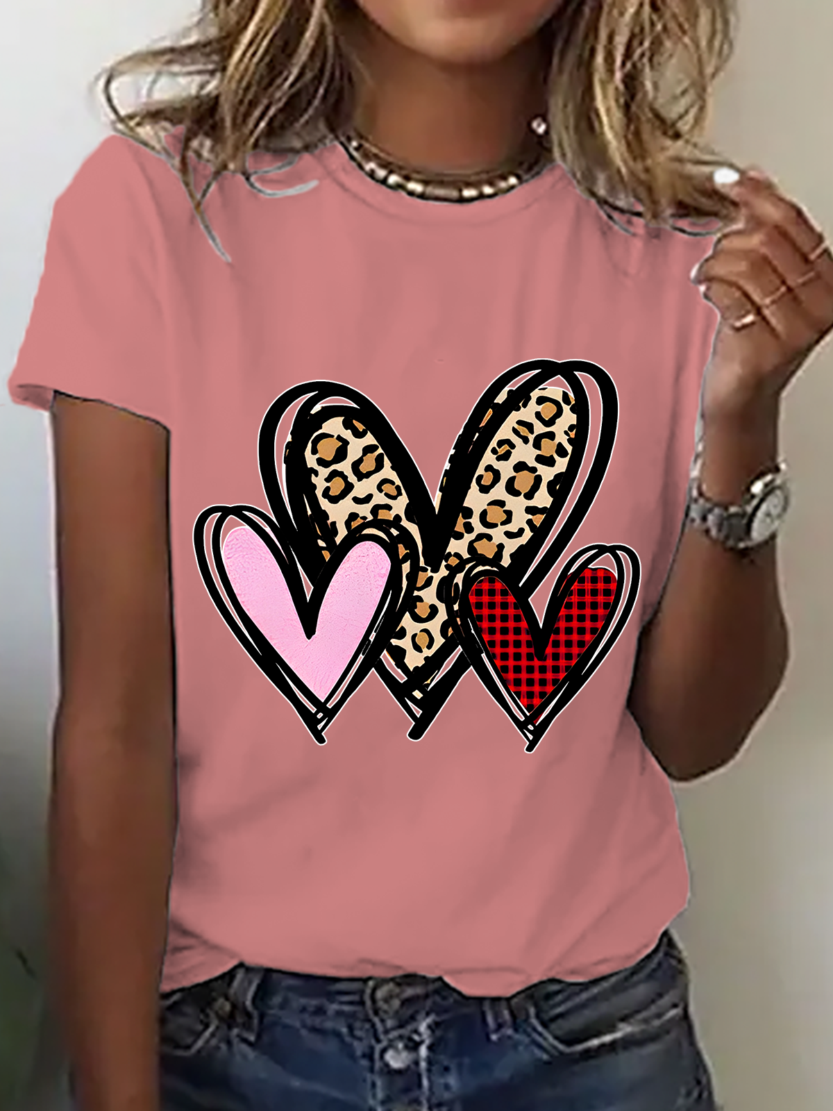 3 Doodle Heart Valentines Cotton T-Shirt