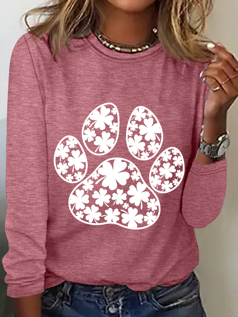 Paw Print Patricks Day Casual Long Sleeve Shirt