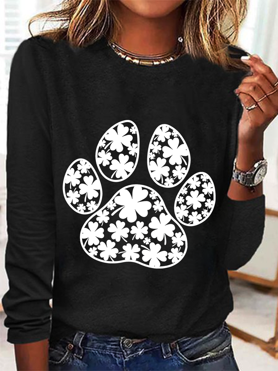 Paw Print Patricks Day Casual Long Sleeve Shirt