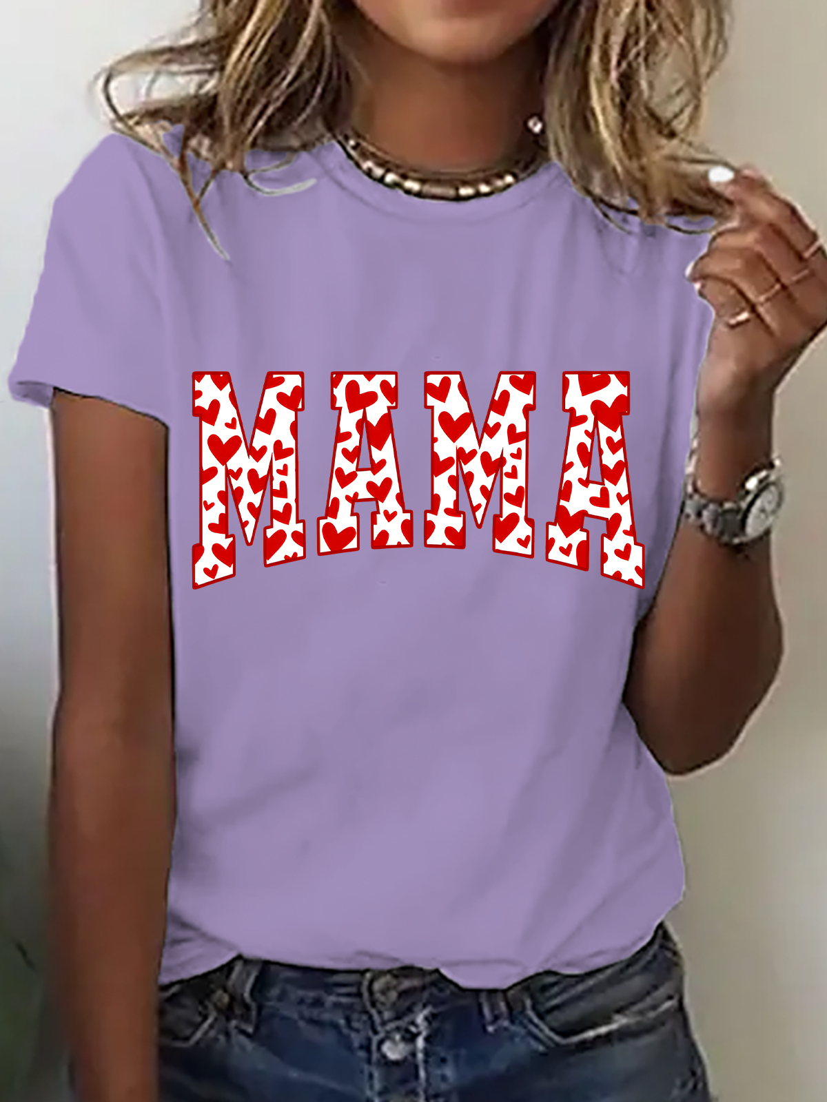 Mama Valentines Heart Valentines Day Cotton T-Shirt