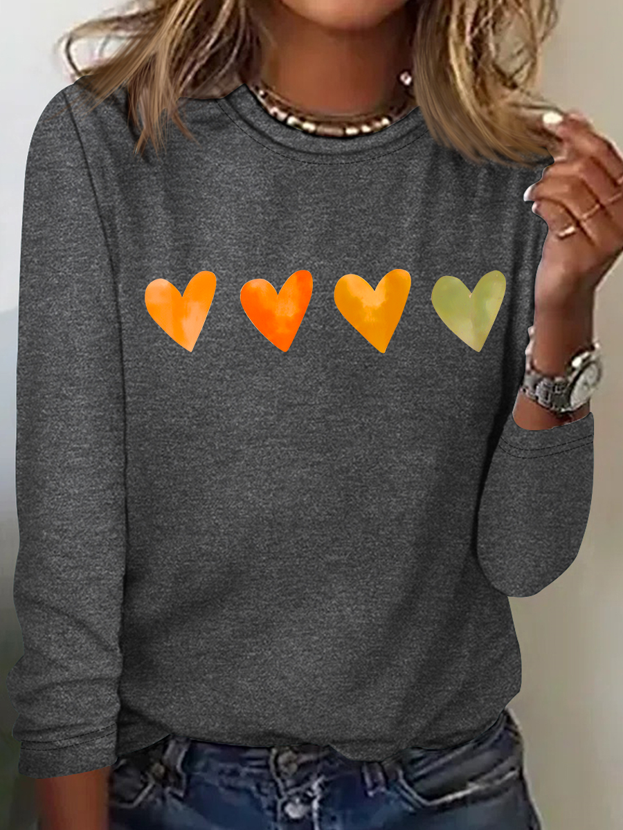 Cute Watercolor Heart, Valentine's Day Casual Long Sleeve Shirt