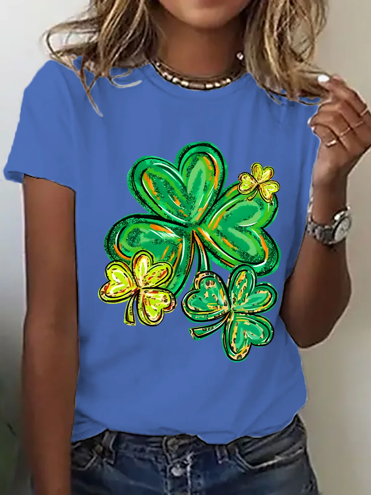 St Patrick's Day Clover Print Cotton T-Shirt