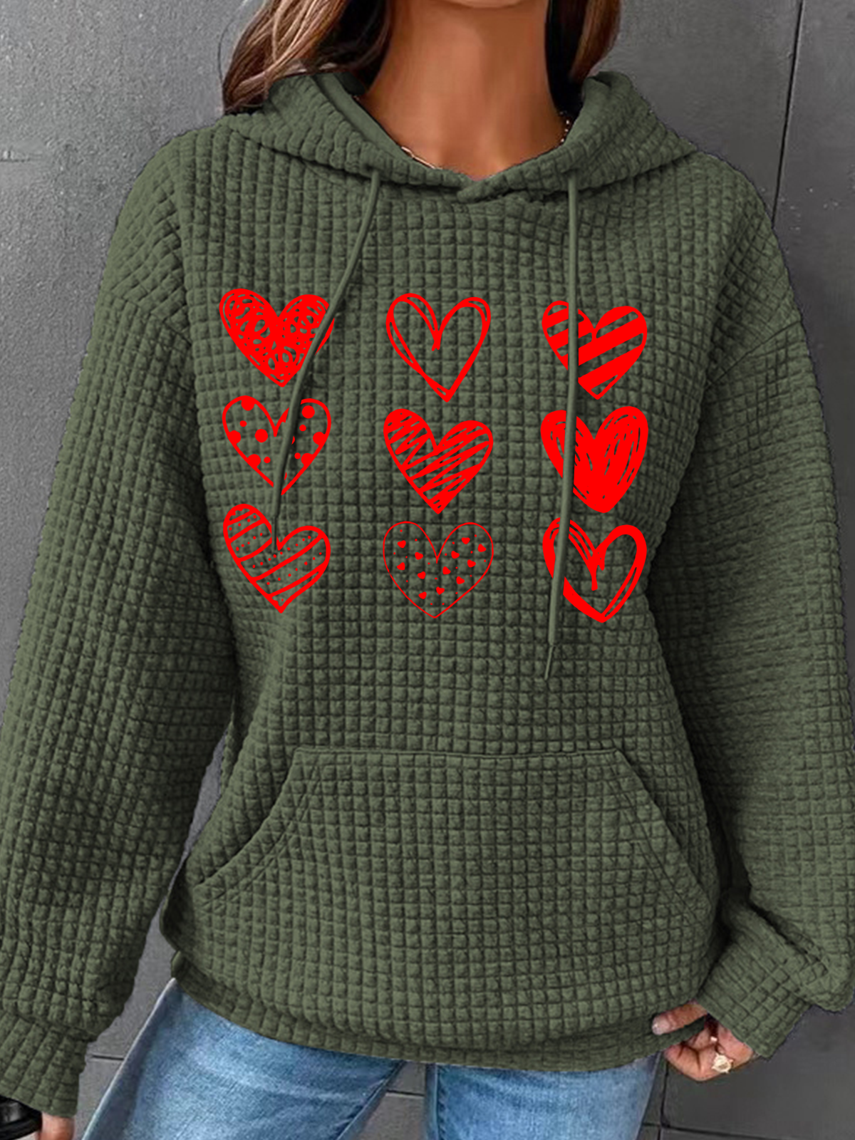 Womens Valentines Hearts , Valentine's Day Simple Loose Hoodie