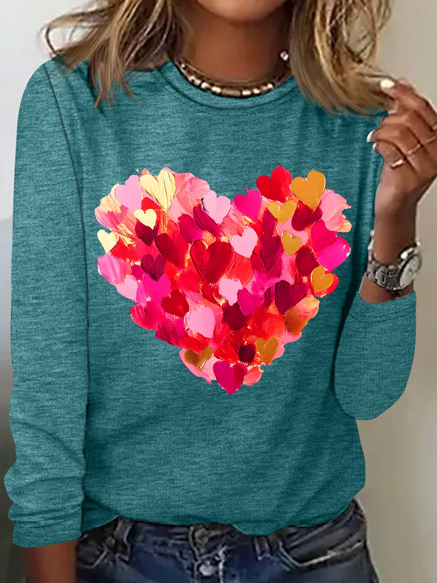 Valentine Day Heart Casual Long Sleeve Shirt