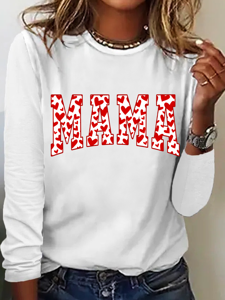 Mama Valentines Heart Valentines Day Casual Long Sleeve Shirt