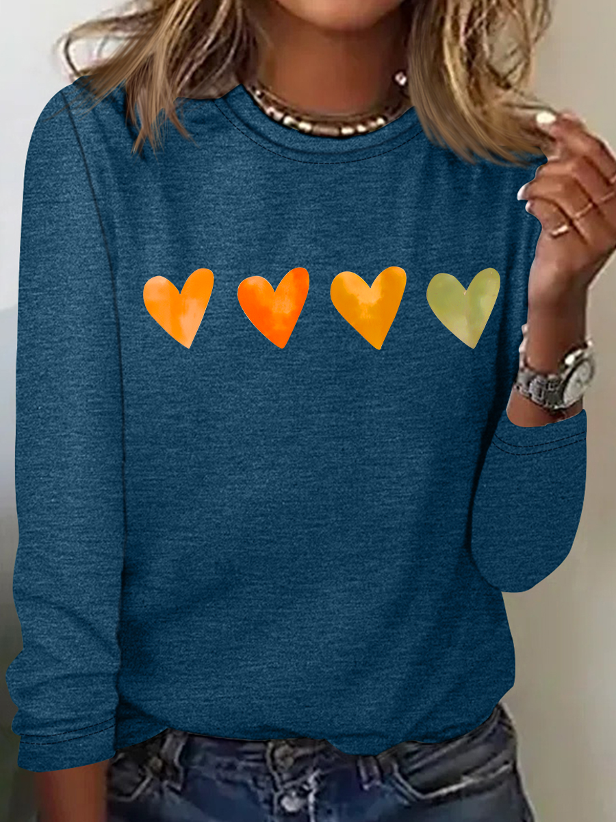 Cute Watercolor Heart, Valentine's Day Casual Long Sleeve Shirt