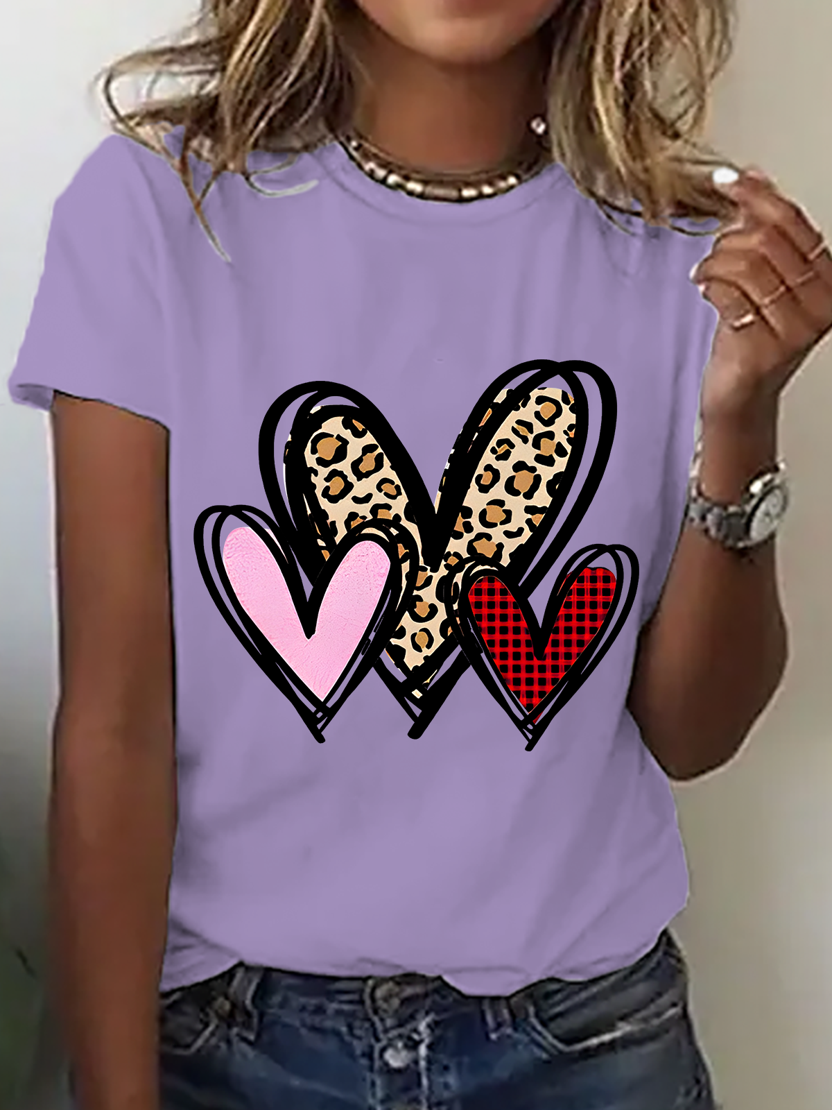 3 Doodle Heart Valentines Cotton T-Shirt