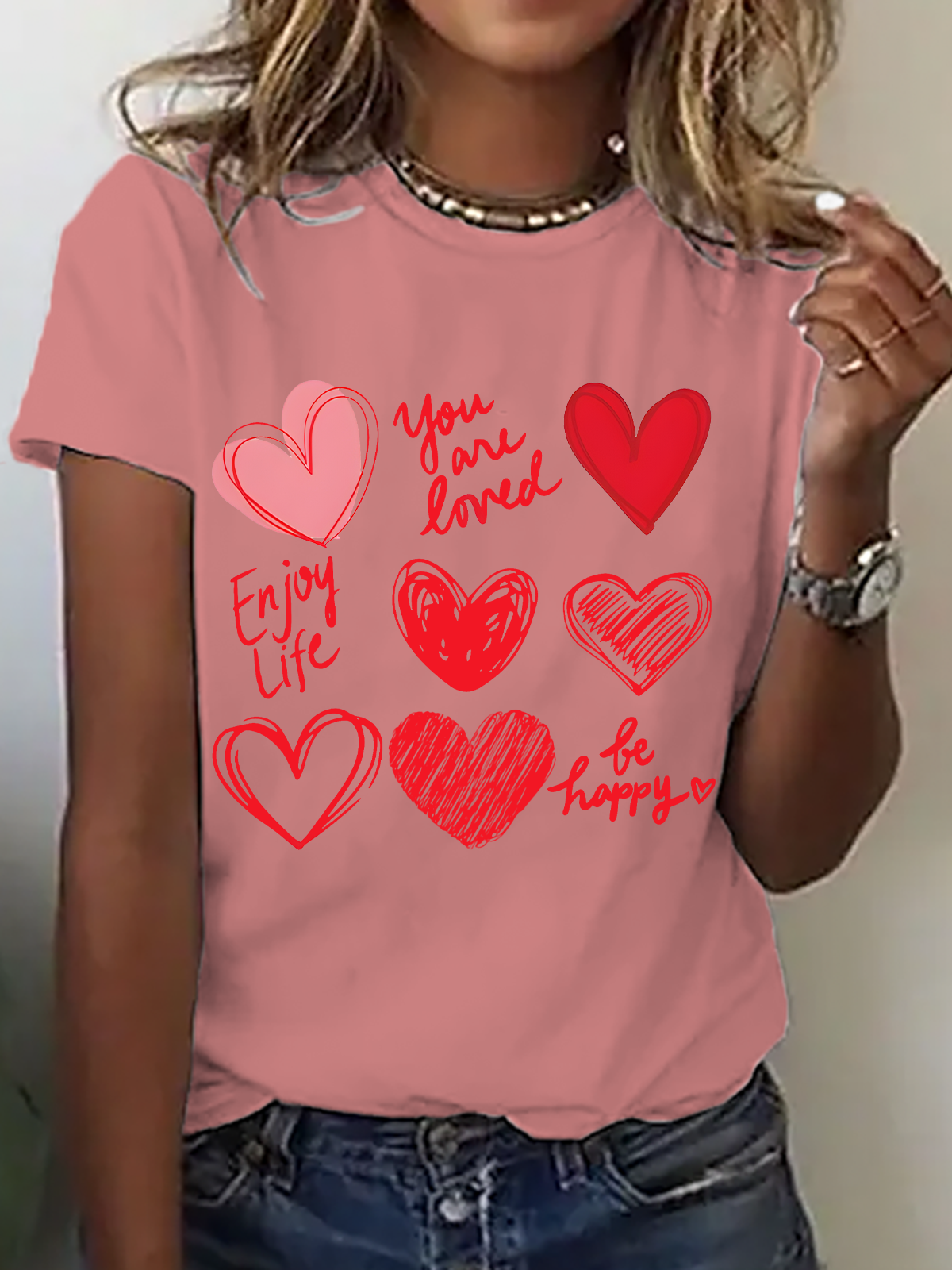 Womens Valentines Hearts Cotton T-Shirt