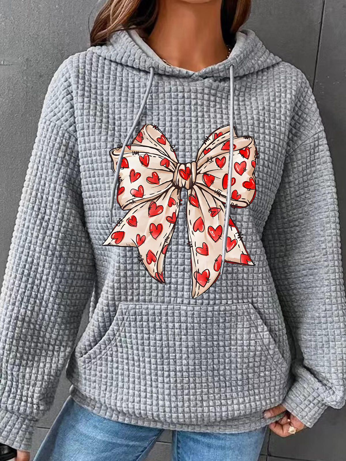 Valentine's Day Coquette Bow Hearts Simple Loose Hoodie