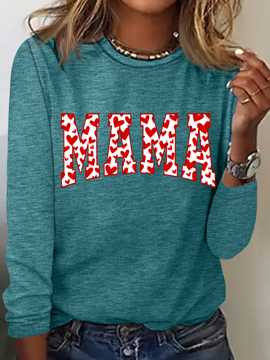 Mama Valentines Heart Valentines Day Casual Long Sleeve Shirt