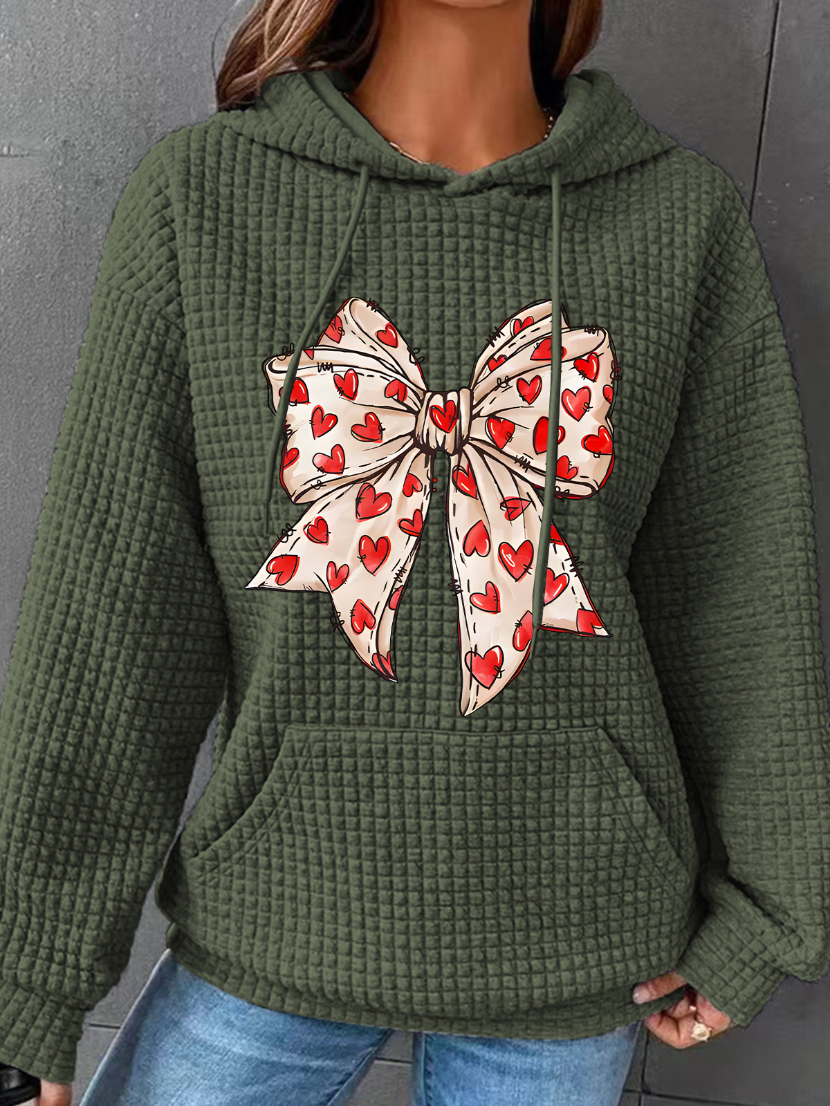 Valentine's Day Coquette Bow Hearts Simple Loose Hoodie