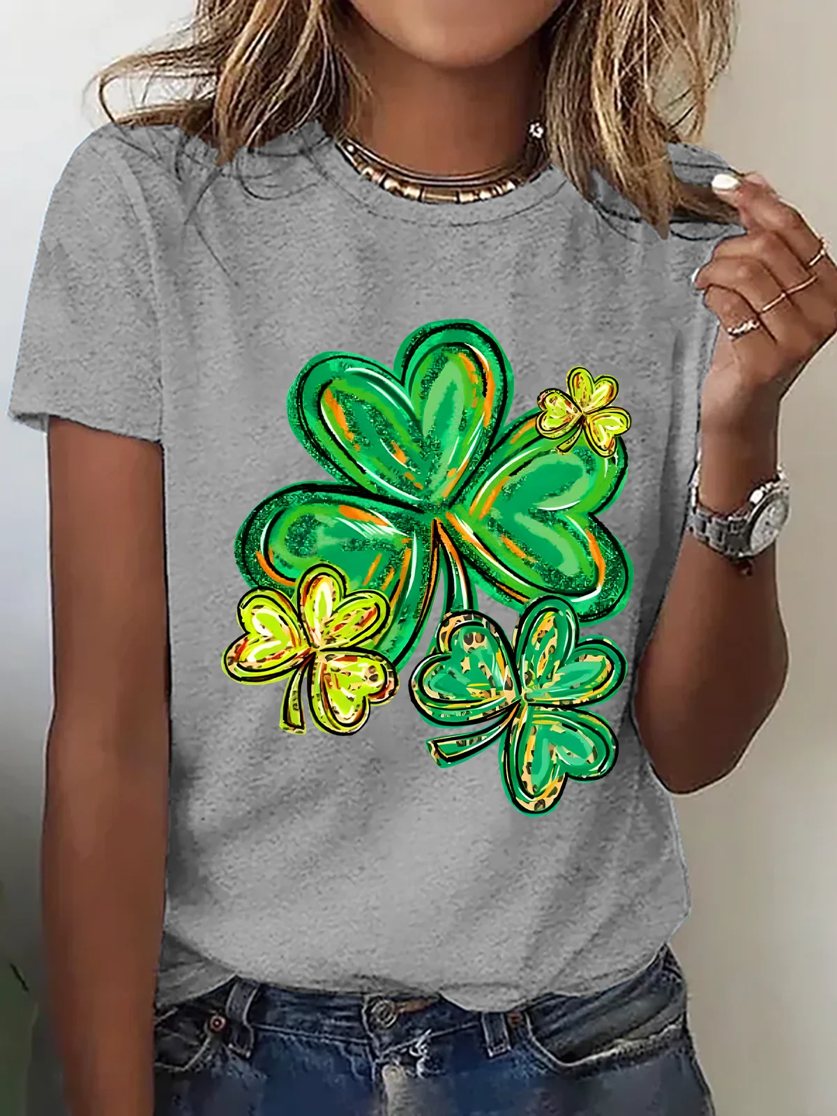 St Patrick's Day Clover Print Cotton T-Shirt