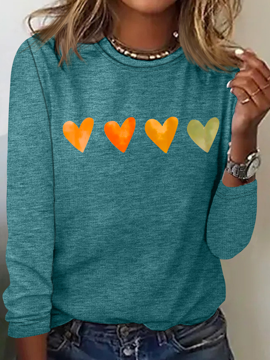 Cute Watercolor Heart, Valentine's Day Casual Long Sleeve Shirt