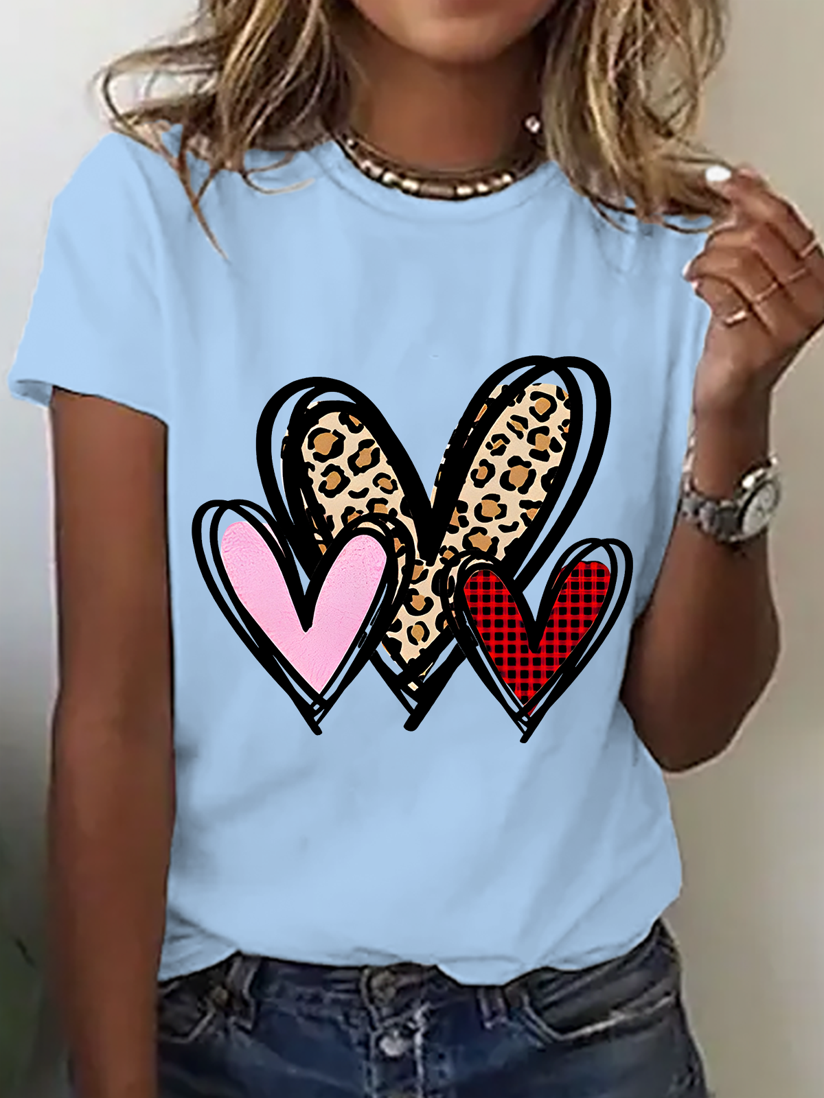 3 Doodle Heart Valentines Cotton T-Shirt