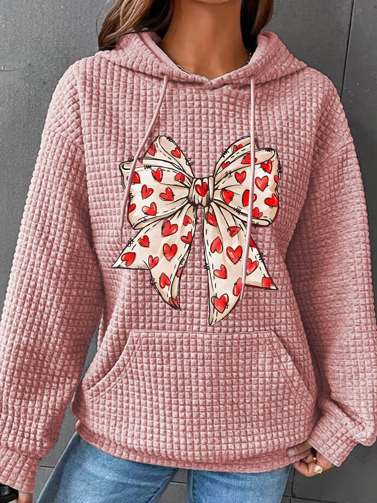 Valentine's Day Coquette Bow Hearts Simple Loose Hoodie