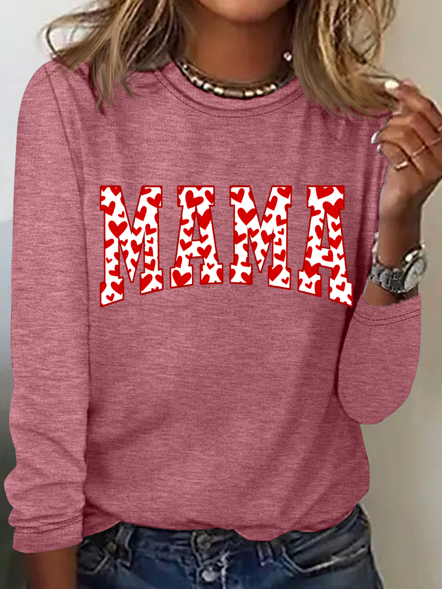 Mama Valentines Heart Valentines Day Casual Long Sleeve Shirt