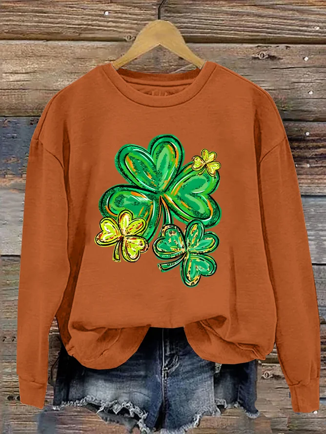 St Patrick's Day Clover Print Casual Sweatshirt