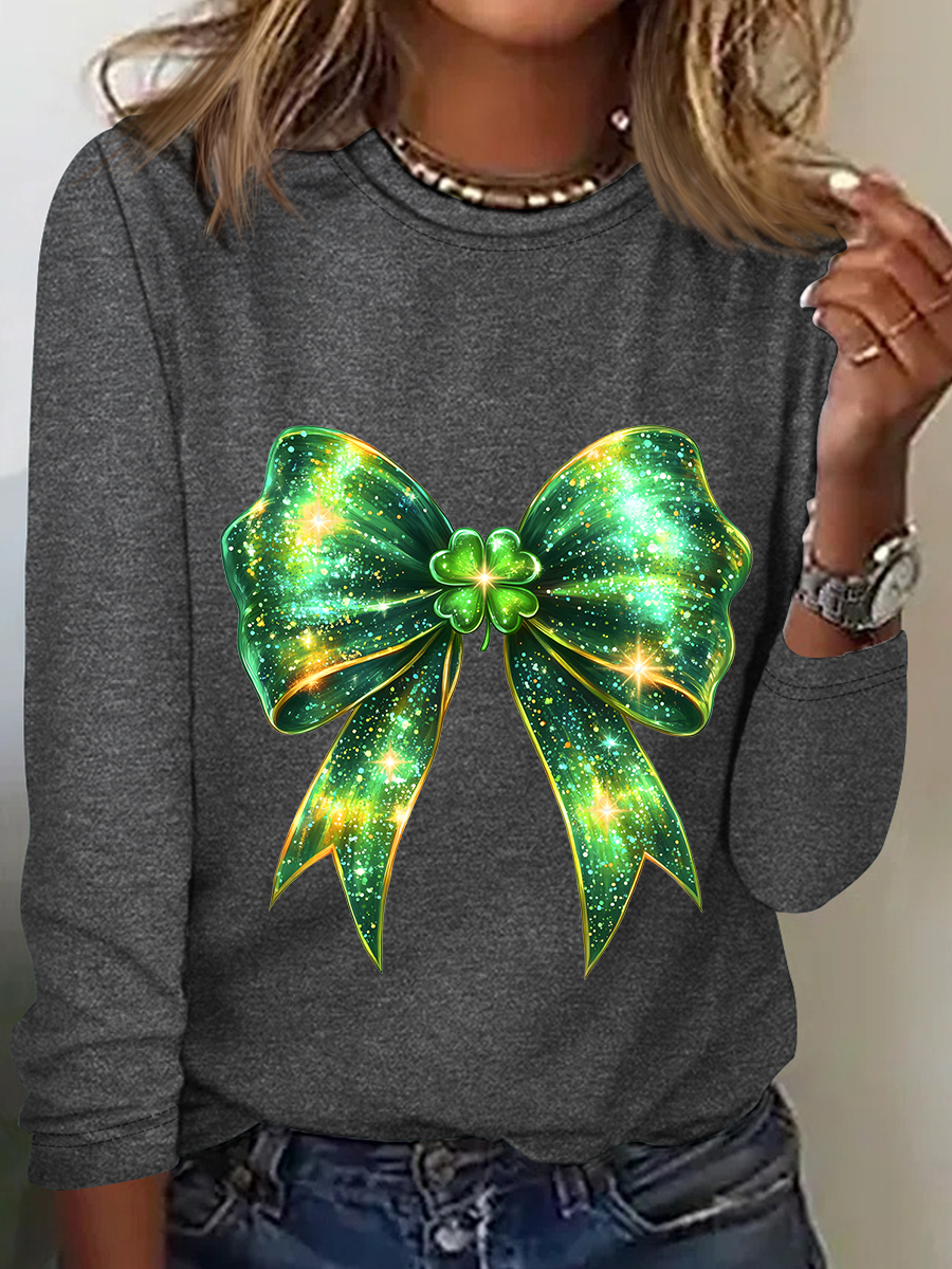 St. Patrick's Day Bow Shamrock Casual Long Sleeve Shirt