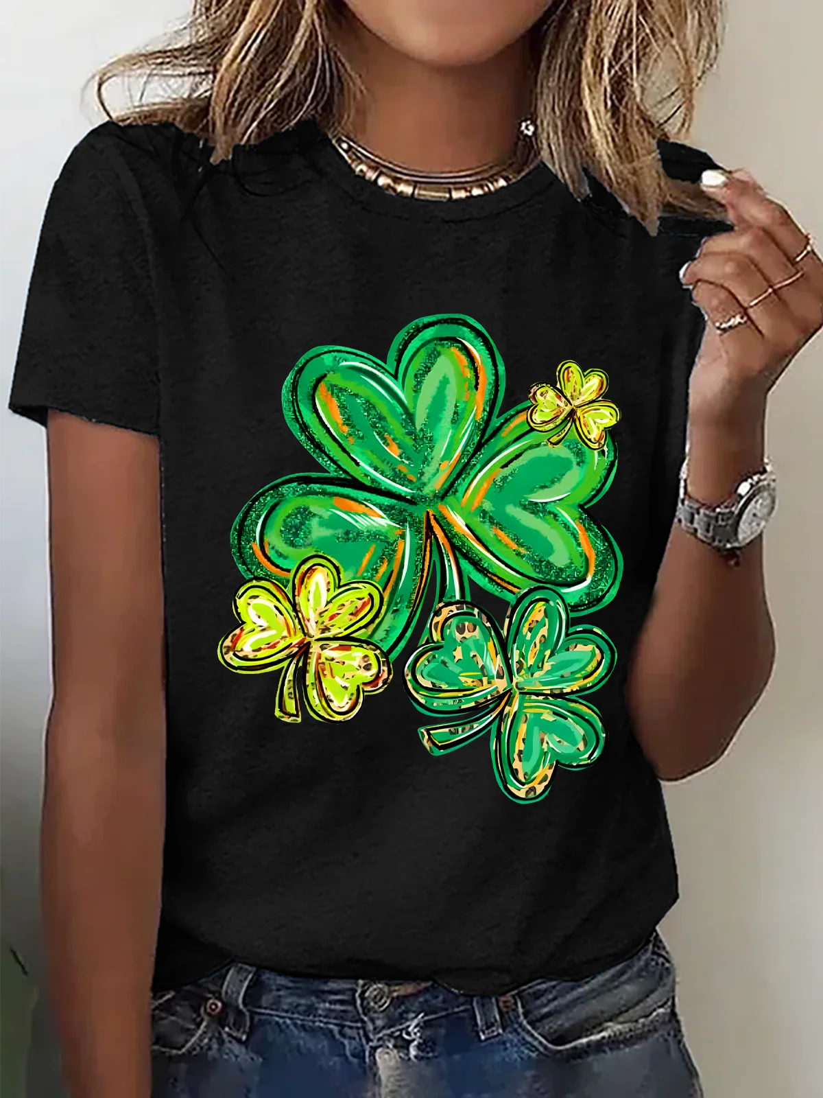 St Patrick's Day Clover Print Cotton T-Shirt