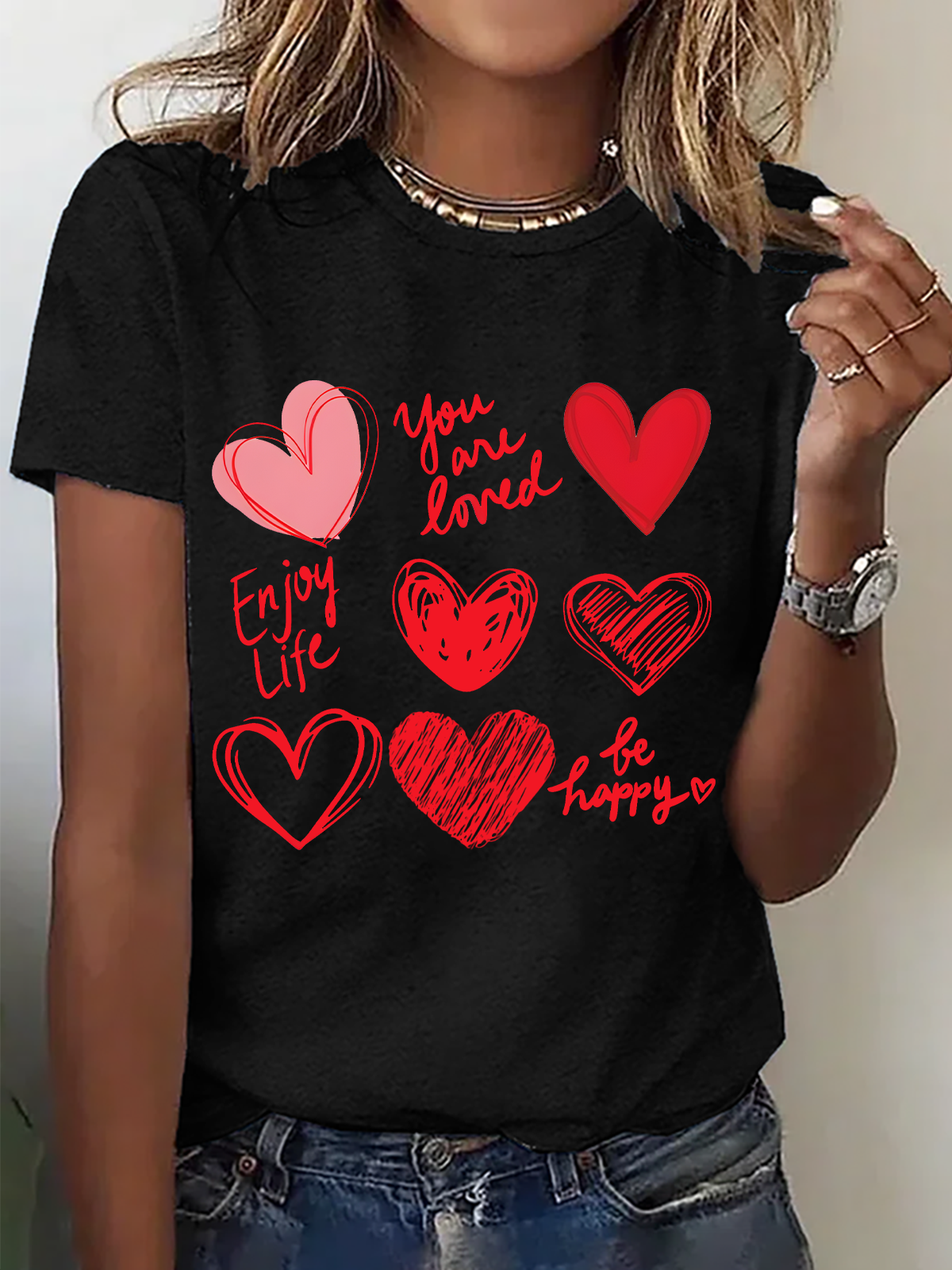 Womens Valentines Hearts Cotton T-Shirt