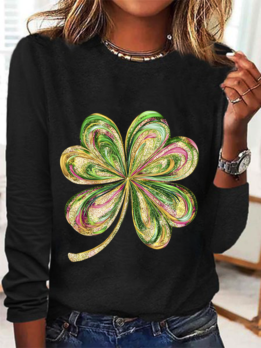 St. Patrick's Day Four Leaf Clover Casual Long Sleeve Shirt