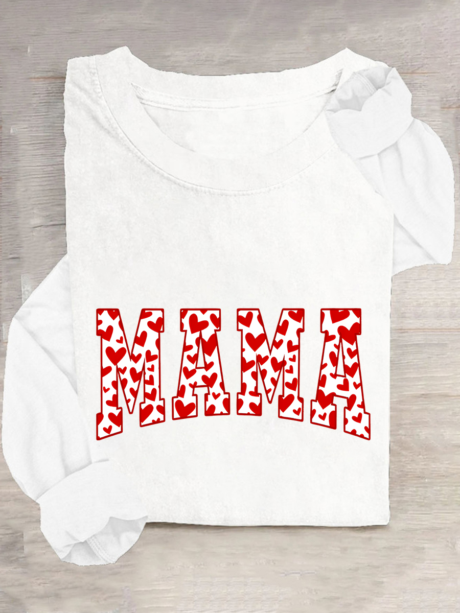 Mama Valentines Heart Valentines Day Casual Long Sleeve Shirt