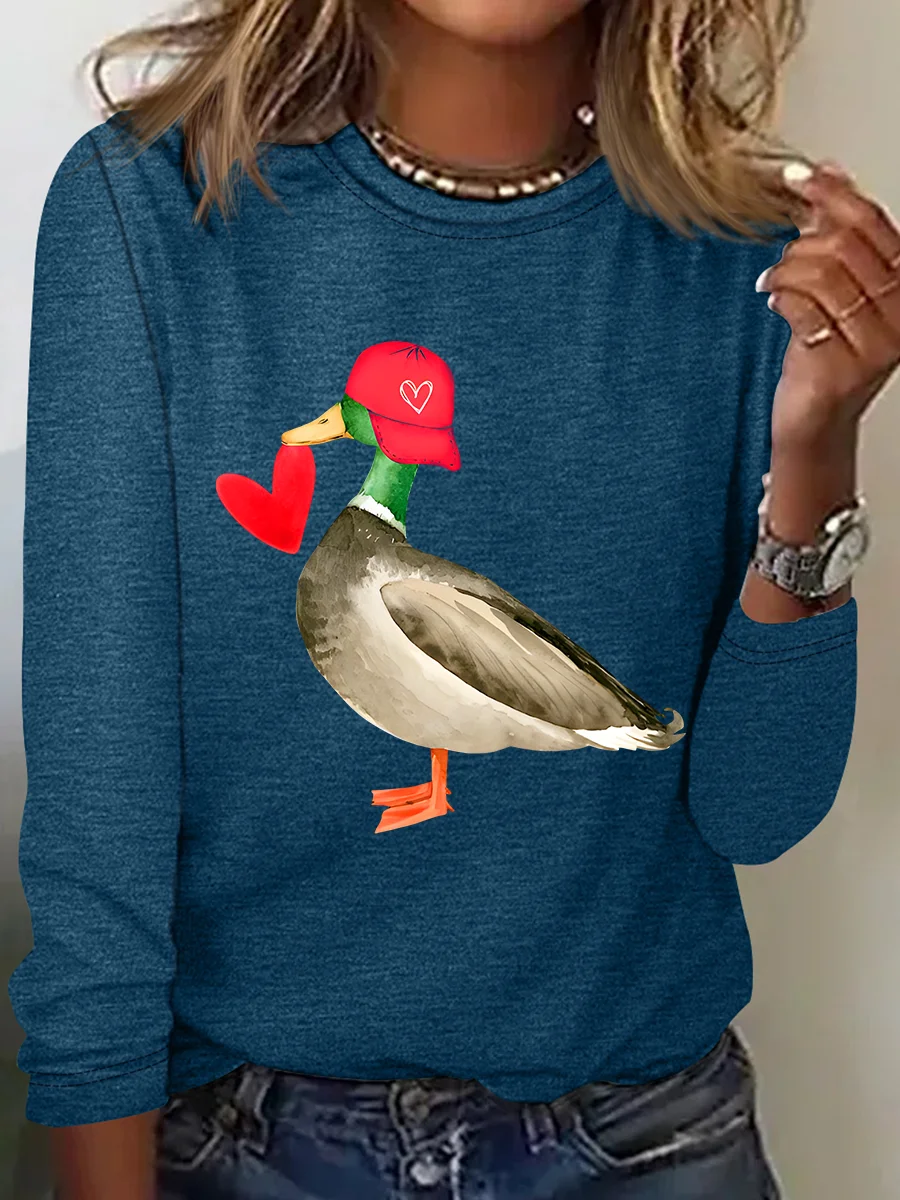 Valentine Mallard Duck Casual Long Sleeve Shirt