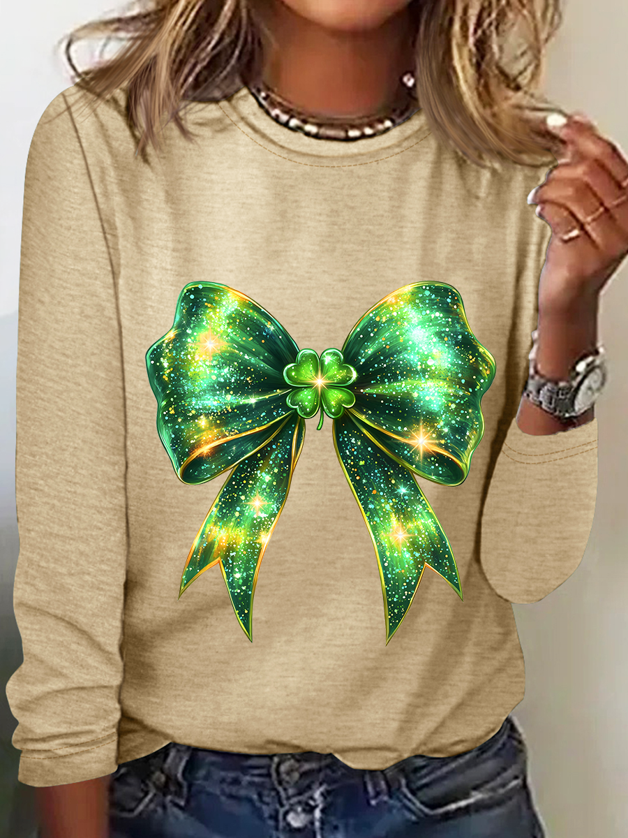 St. Patrick's Day Bow Shamrock Casual Long Sleeve Shirt