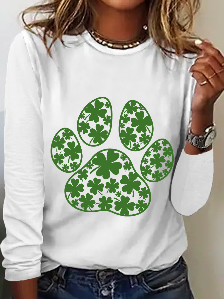 Paw Print Patricks Day Casual Long Sleeve Shirt